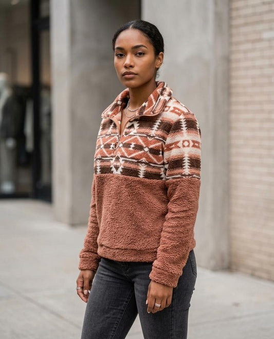 Nerev | Gemustert Plüschig Pullover Damen – Tilly Outlet