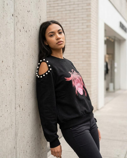 Sesan | Ausgeschnitten Perlenbesetzt Sweatshirt Damen – Tilly Outlet