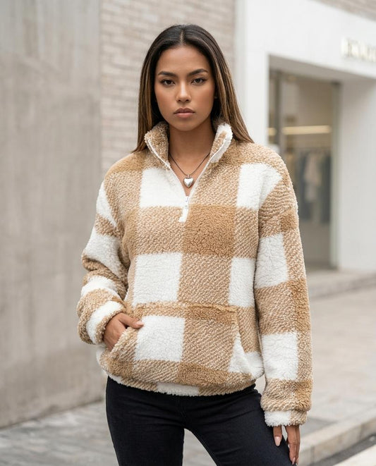 Yozur | Kariert Teddy Pullover Damen – Tilly Outlet